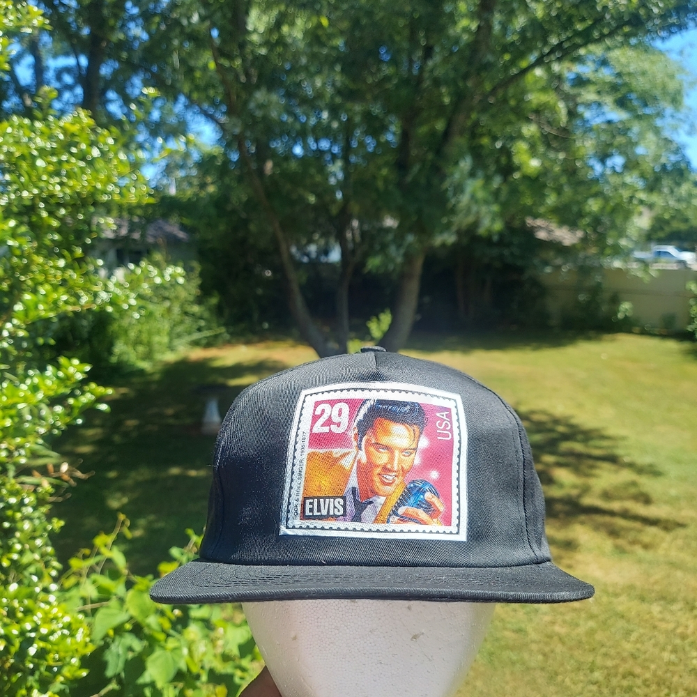 Vintage Elvis Presley Snapback Postage Stamp Black 1992